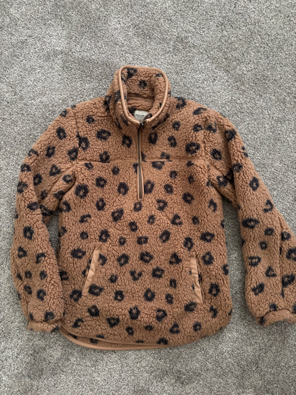 Abercrombie & Fitch Beige Teddy Jacket with Dark Spot Accents